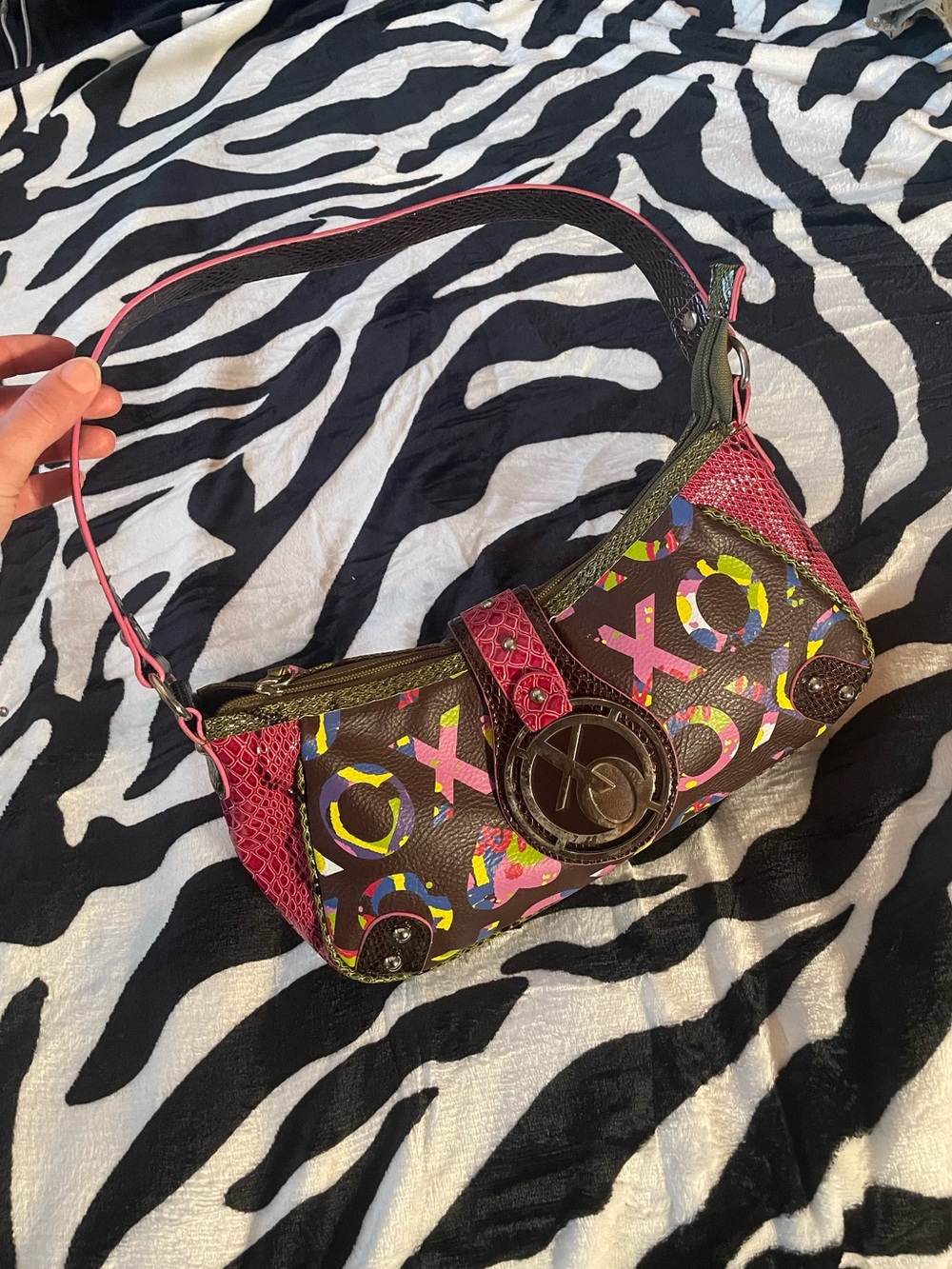 Y2K XOXO Pink and Brown Mini Shoulder Bag